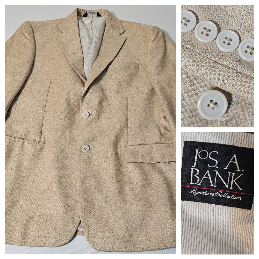JOS A BANK SILK 40L Blazer Sport Coat Jacket Tailored Signature Beige Tan men's